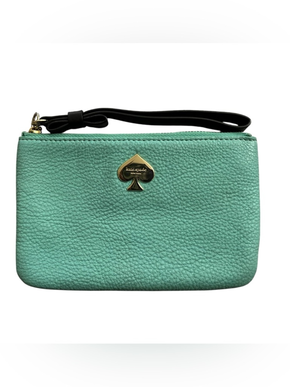 Kate Spade‎ Mint Green Pebbled Leather Wristlet Pouch Gold Logo
